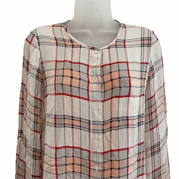 Joie XS Blouse Button Front 100% Silk Long Sleeve Plaid Shirt Top - Picture 5 of 11